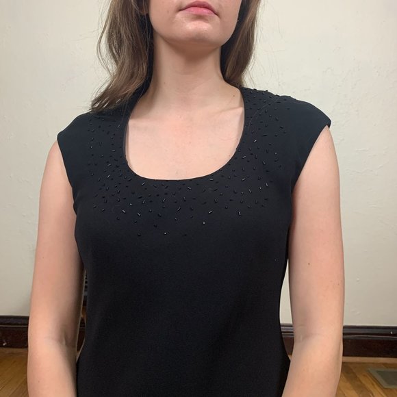 Jones Wear Dress vintage 90s black formal cocktail dress beaded neckline size 10 - Picture 4 of 7